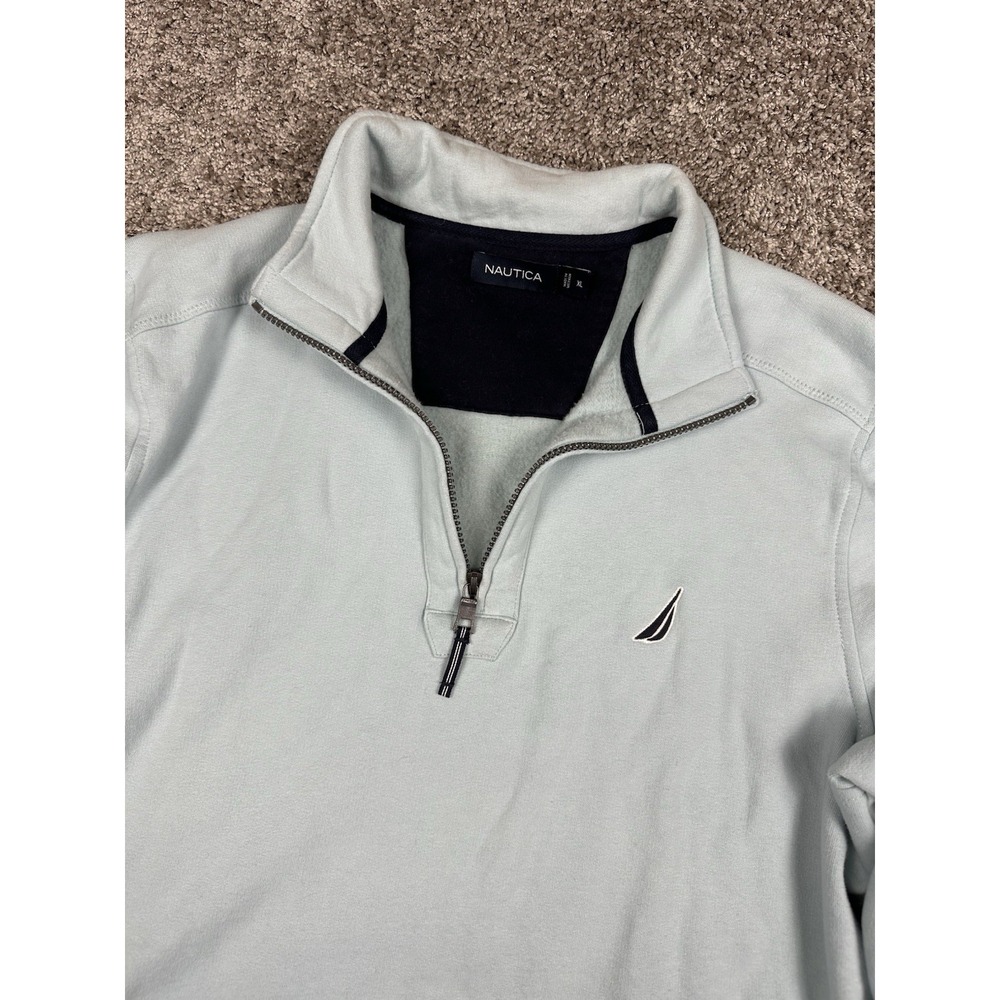 Nautica Pullover Men's XL Light Green 1/4‎ Zip Fleece Sweatshirt Coastal
